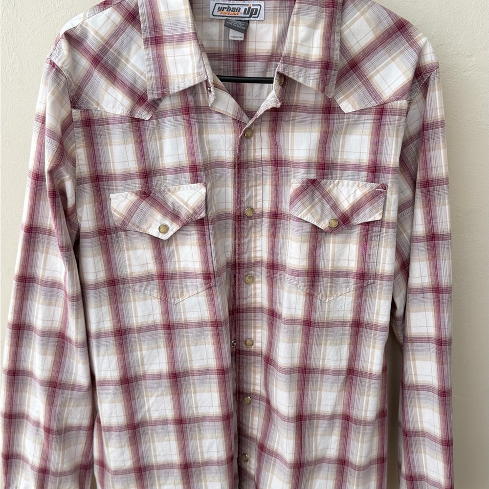 Men Women’s Rare Vtg Urban Pipeline Up Western Shirt Pearl Snaps Sz L Snap Up